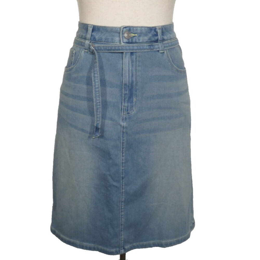 Halara Light Blue Stretch Denim 5 Pocket Belted Skirt Size Large